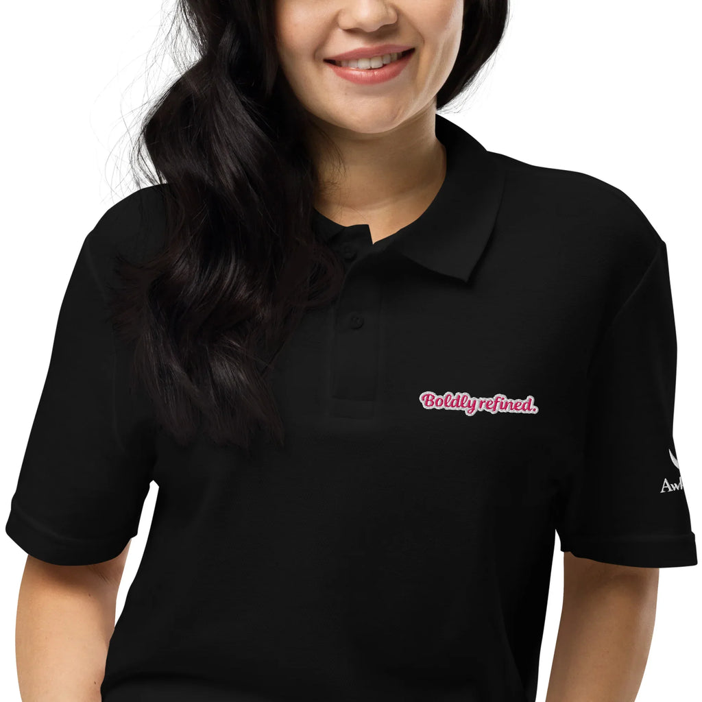 Boldly Refined | Unisex Pique Polo Shirt polo shirt AwRans Clothing unisex-pique-polo-shirt-black-zoomed-in-67b7d570b3661