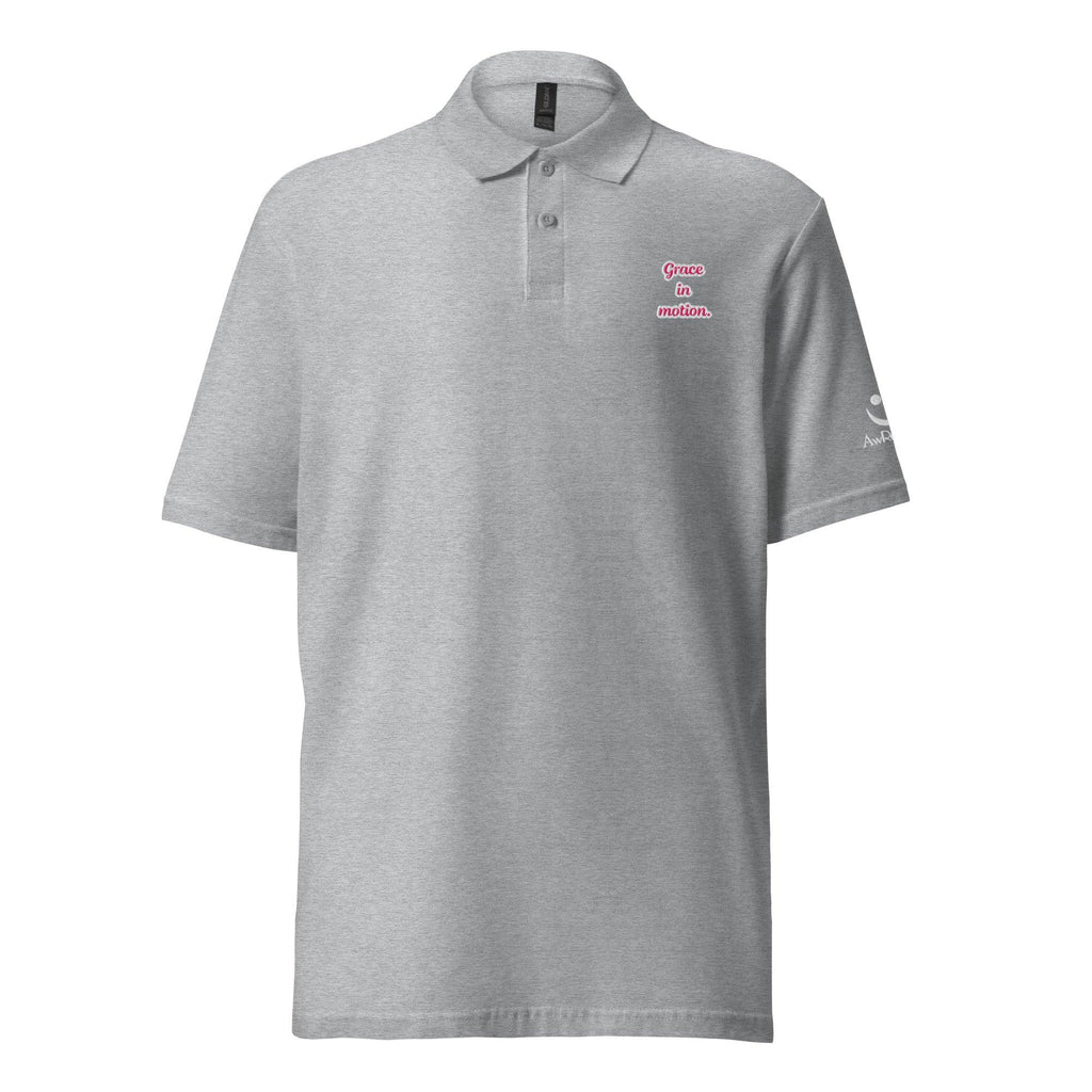Grace In Motion | Unisex Pique Polo Shirt polo shirt AwRans Clothing unisex-pique-polo-shirt-sport-grey-front-67b7d41d50ccb