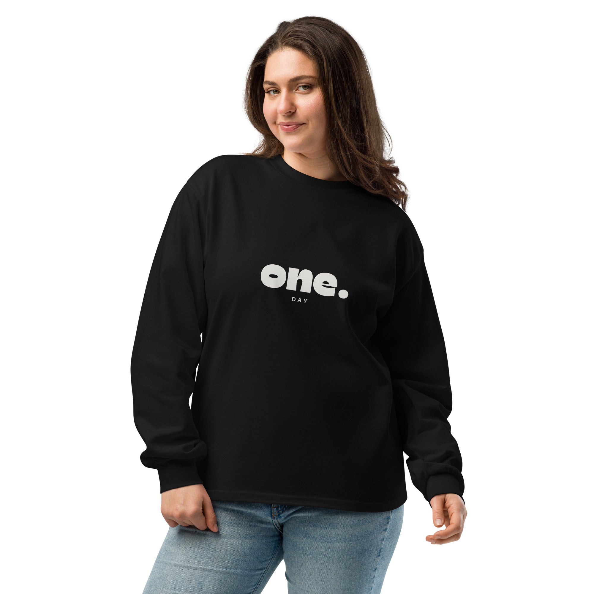 Unisex Premium Heavyweight Long Sleeve Shirt | One Day long sleeve shirt AwRans Clothing unisex-premium-heavyweight-long-sleeve-shirt-black-front-67eaaaf87c1d6