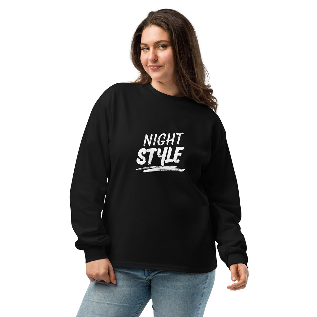 Unisex Premium Heavyweight Long Sleeve Shirt | Night Style long sleeve shirt AwRans Clothing unisex-premium-heavyweight-long-sleeve-shirt-black-front-67eaaba79c462