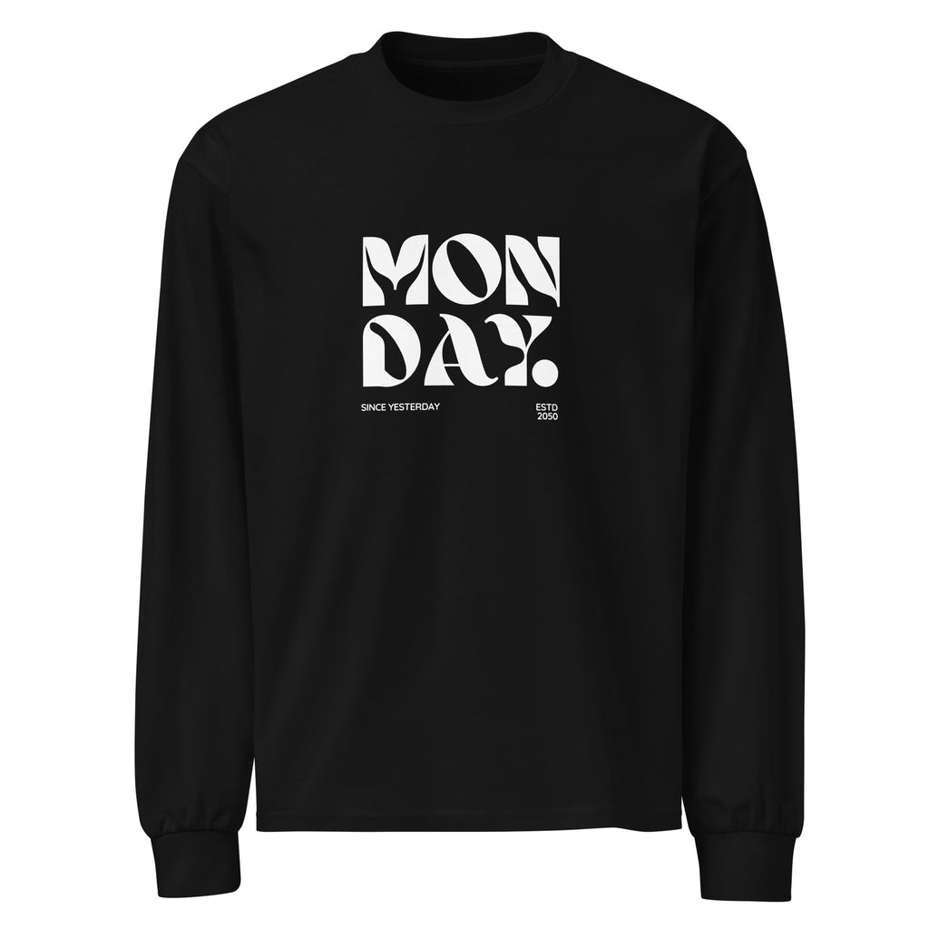 Unisex Premium Heavyweight Long Sleeve Shirt | Monday Black long sleeve shirt AwRans Clothing unisex-premium-heavyweight-long-sleeve-shirt-black-front-67eaac57ef8e3