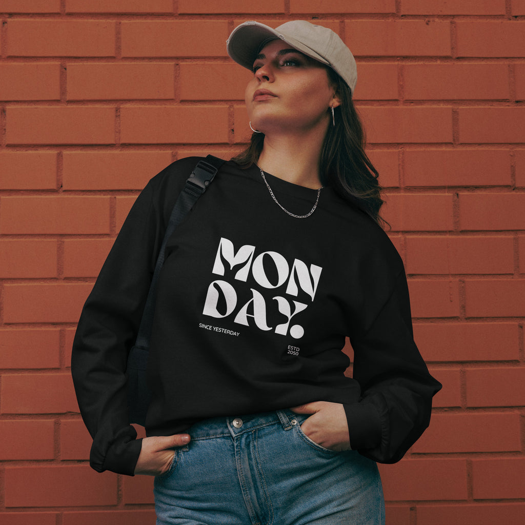 Unisex Premium Heavyweight Long Sleeve Shirt | Monday long sleeve shirt AwRans Clothing unisex-premium-heavyweight-long-sleeve-shirt-black-front-67eaac57f126f