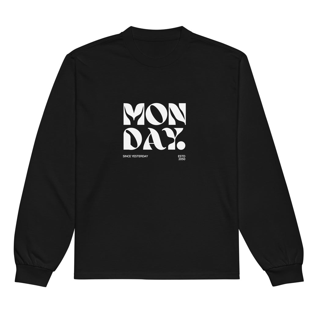 Unisex Premium Heavyweight Long Sleeve Shirt | Monday long sleeve shirt AwRans Clothing unisex-premium-heavyweight-long-sleeve-shirt-black-front-67eaac57f1930