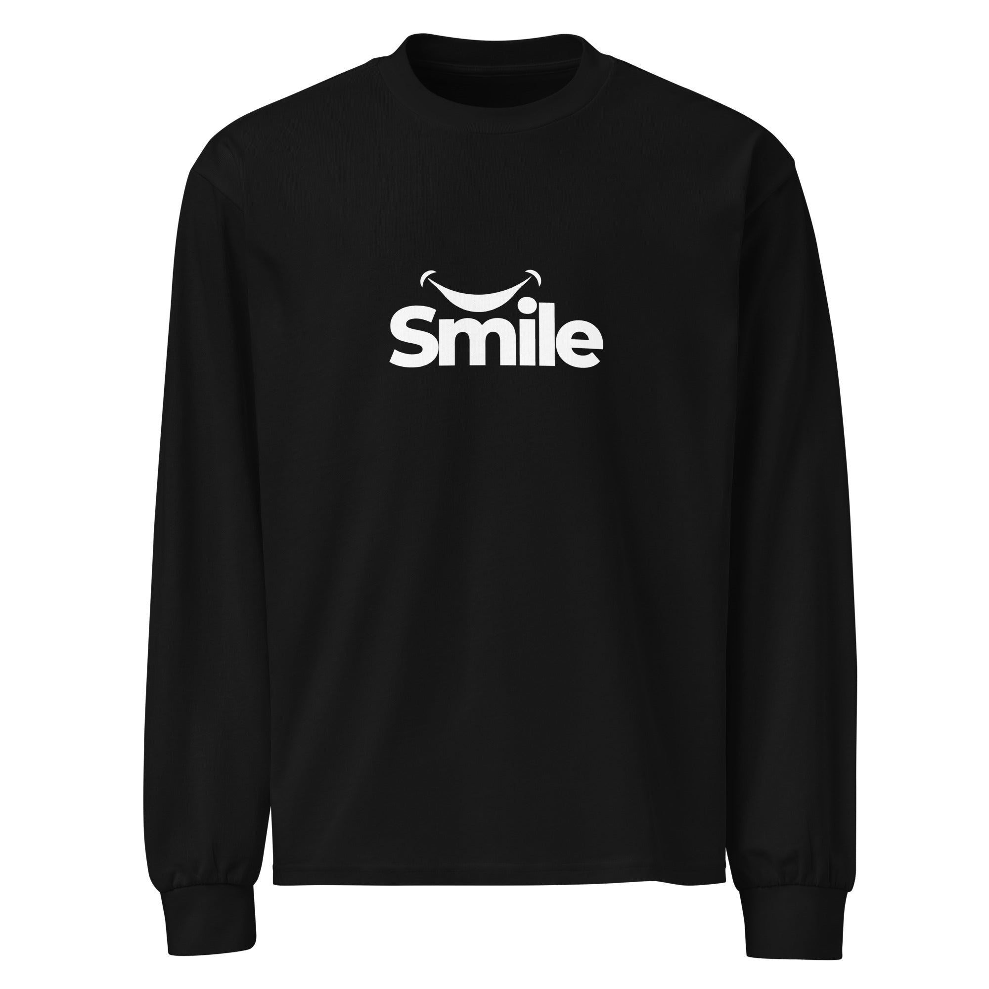 Unisex Premium Heavyweight Long Sleeve Shirt | Smile Black long sleeve shirt AwRans Clothing unisex-premium-heavyweight-long-sleeve-shirt-black-front-67f29f0173afb