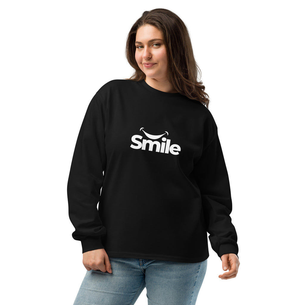 Unisex Premium Heavyweight Long Sleeve Shirt | Smile long sleeve shirt AwRans Clothing unisex-premium-heavyweight-long-sleeve-shirt-black-front-67f29f0175883