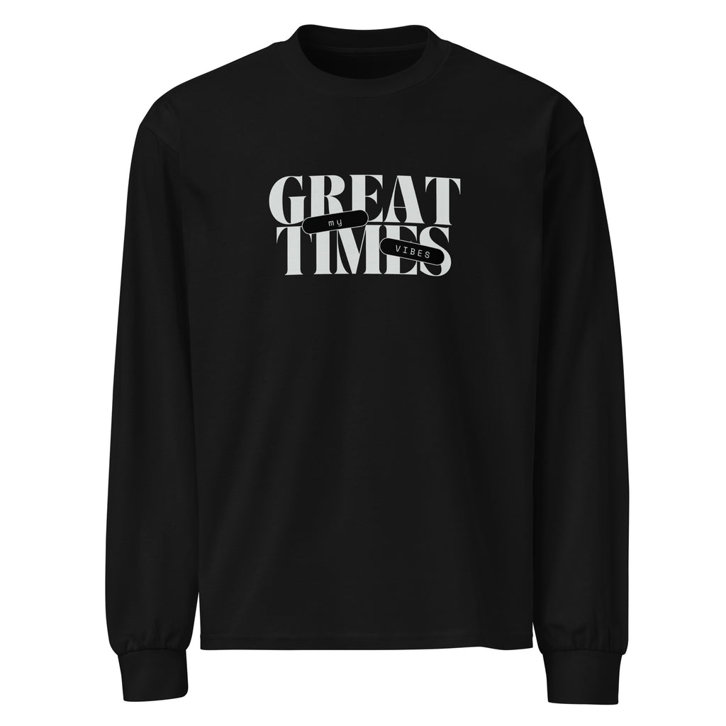 Unisex Premium Heavyweight Long Sleeve Shirt | My Vibes Great Time Black long sleeve shirt AwRans Clothing unisex-premium-heavyweight-long-sleeve-shirt-black-front-67f2a050904b9