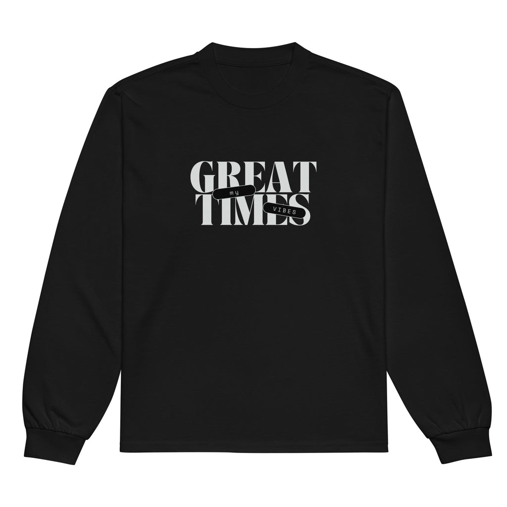 Unisex Premium Heavyweight Long Sleeve Shirt | My Vibes Great Time long sleeve shirt AwRans Clothing unisex-premium-heavyweight-long-sleeve-shirt-black-front-67f2a0509132c
