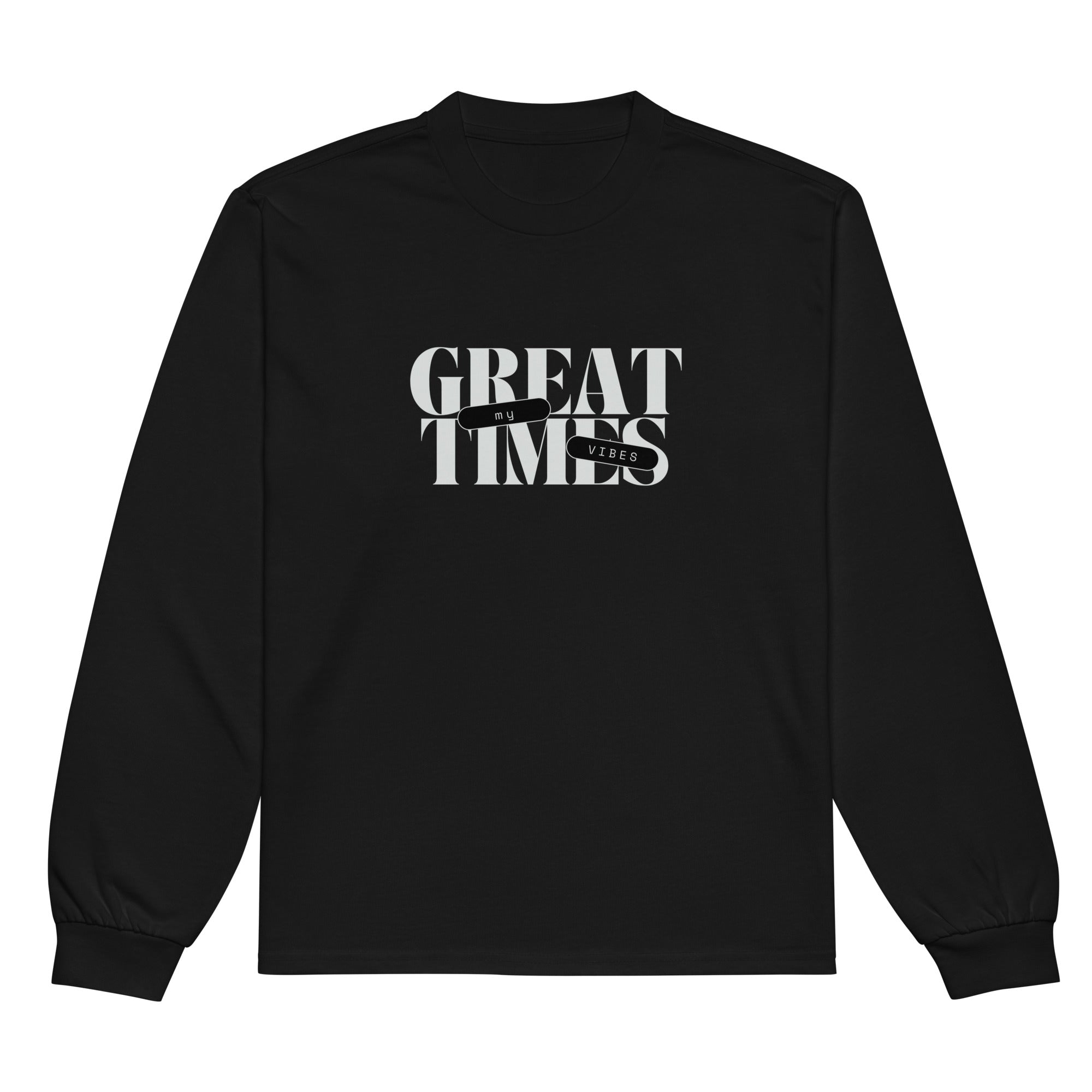 Unisex Premium Heavyweight Long Sleeve Shirt | My Vibes Great Time long sleeve shirt AwRans Clothing unisex-premium-heavyweight-long-sleeve-shirt-black-front-67f2a0509132c