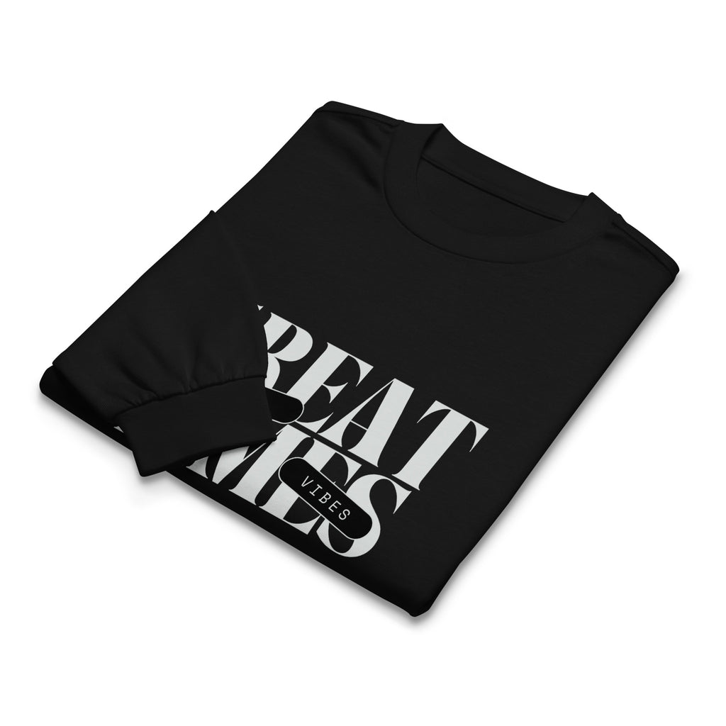 Unisex Premium Heavyweight Long Sleeve Shirt | My Vibes Great Time long sleeve shirt AwRans Clothing unisex-premium-heavyweight-long-sleeve-shirt-black-front-67f2a05092799