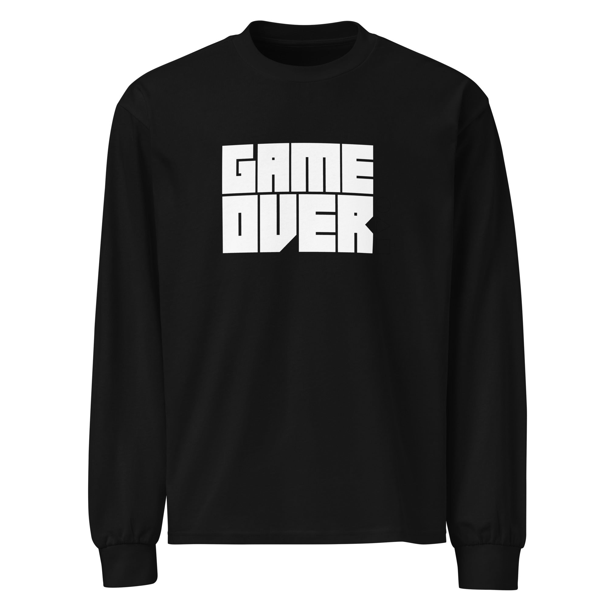 Unisex Premium Heavyweight Long Sleeve Shirt | Game Over Black long sleeve shirt AwRans Clothing unisex-premium-heavyweight-long-sleeve-shirt-black-front-67f2c24278f9b