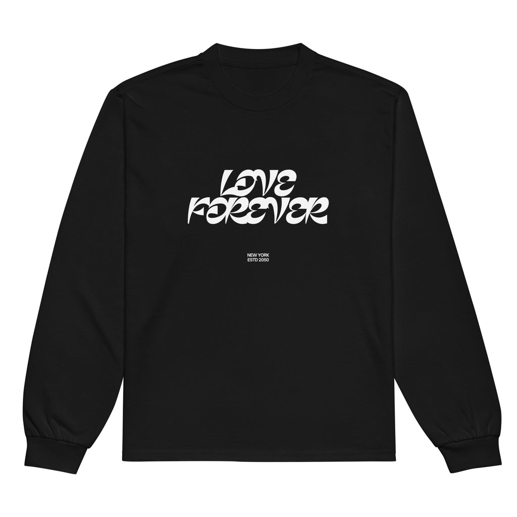 Unisex Premium Heavyweight Long Sleeve Shirt | Love Forever long sleeve shirt AwRans Clothing unisex-premium-heavyweight-long-sleeve-shirt-black-front-67f2c2d8598dd