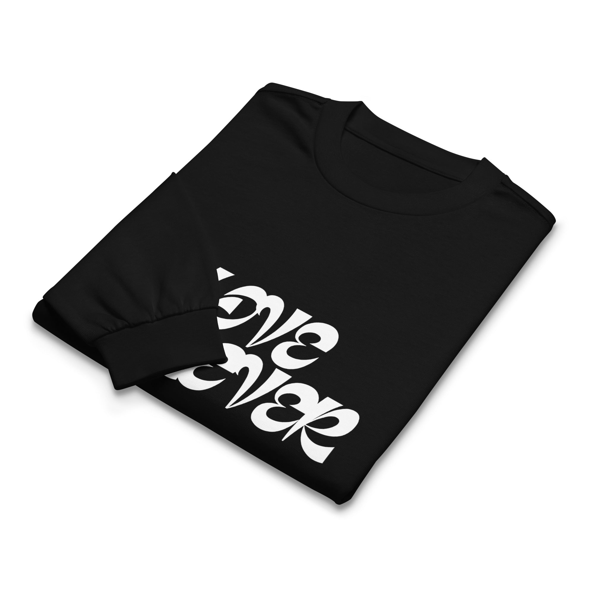 Unisex Premium Heavyweight Long Sleeve Shirt | Love Forever long sleeve shirt AwRans Clothing unisex-premium-heavyweight-long-sleeve-shirt-black-front-67f2c2d8634e5