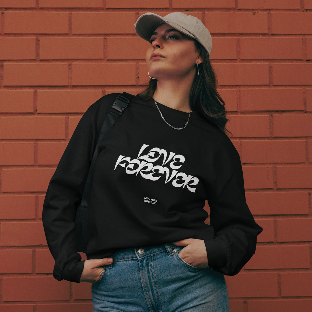 Unisex Premium Heavyweight Long Sleeve Shirt | Love Forever long sleeve shirt AwRans Clothing unisex-premium-heavyweight-long-sleeve-shirt-black-front-67f2c2d86399a