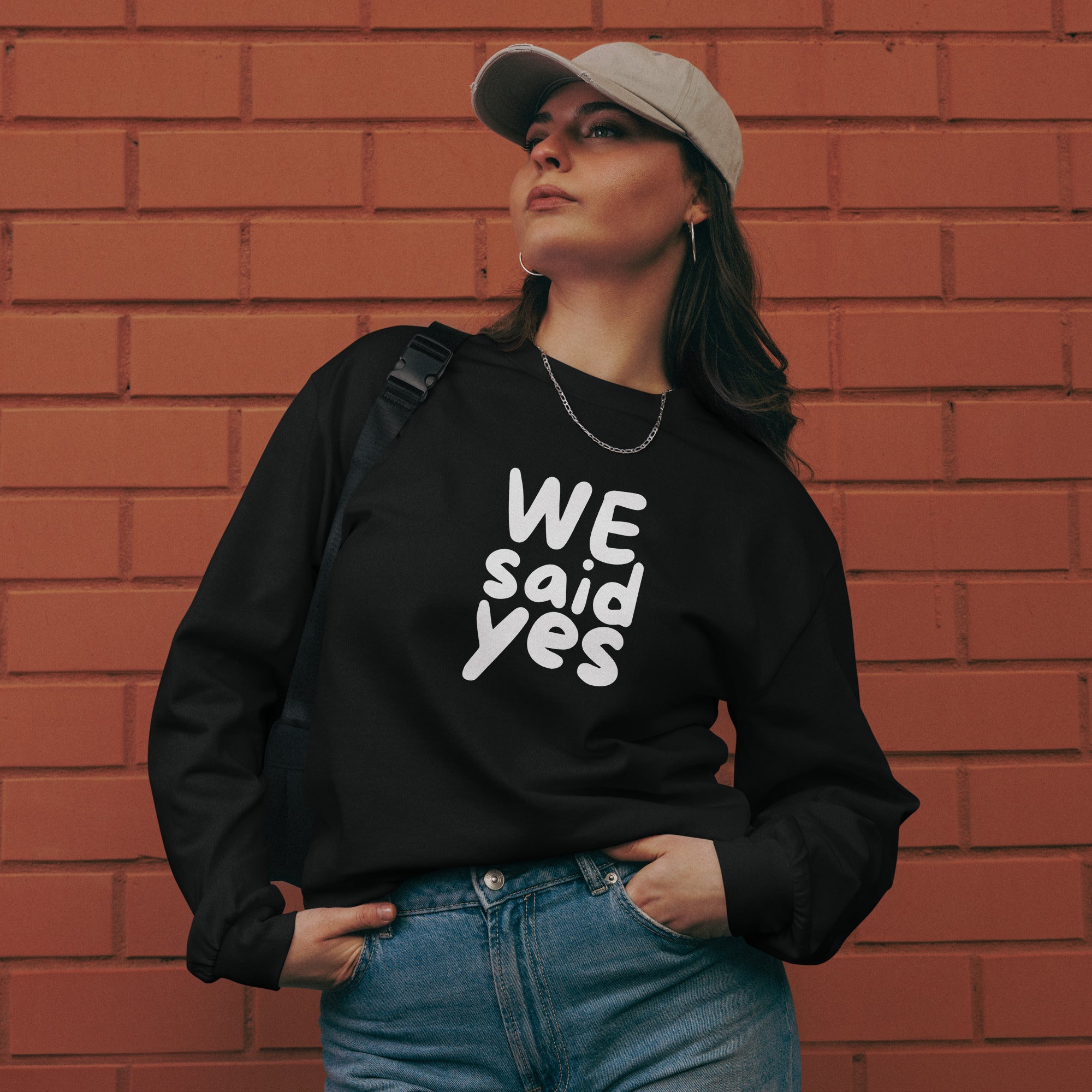 Unisex Premium Heavyweight Long Sleeve Shirt | We Said Yes long sleeve shirt AwRans Clothing unisex-premium-heavyweight-long-sleeve-shirt-black-front-67f2c367d51b3
