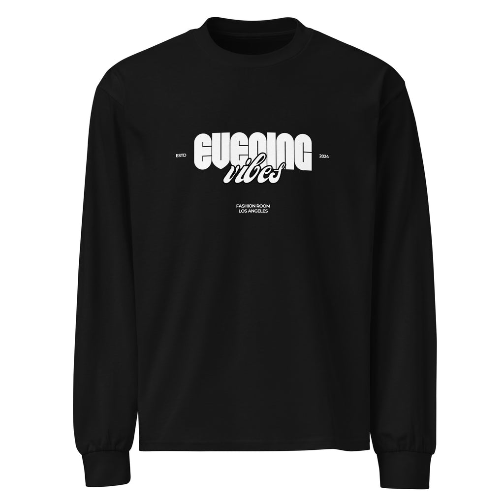 Unisex Premium Heavyweight Long Sleeve Shirt | Evening Vibes Black long sleeve shirt AwRans Clothing unisex-premium-heavyweight-long-sleeve-shirt-black-front-67f2c416e2bf6