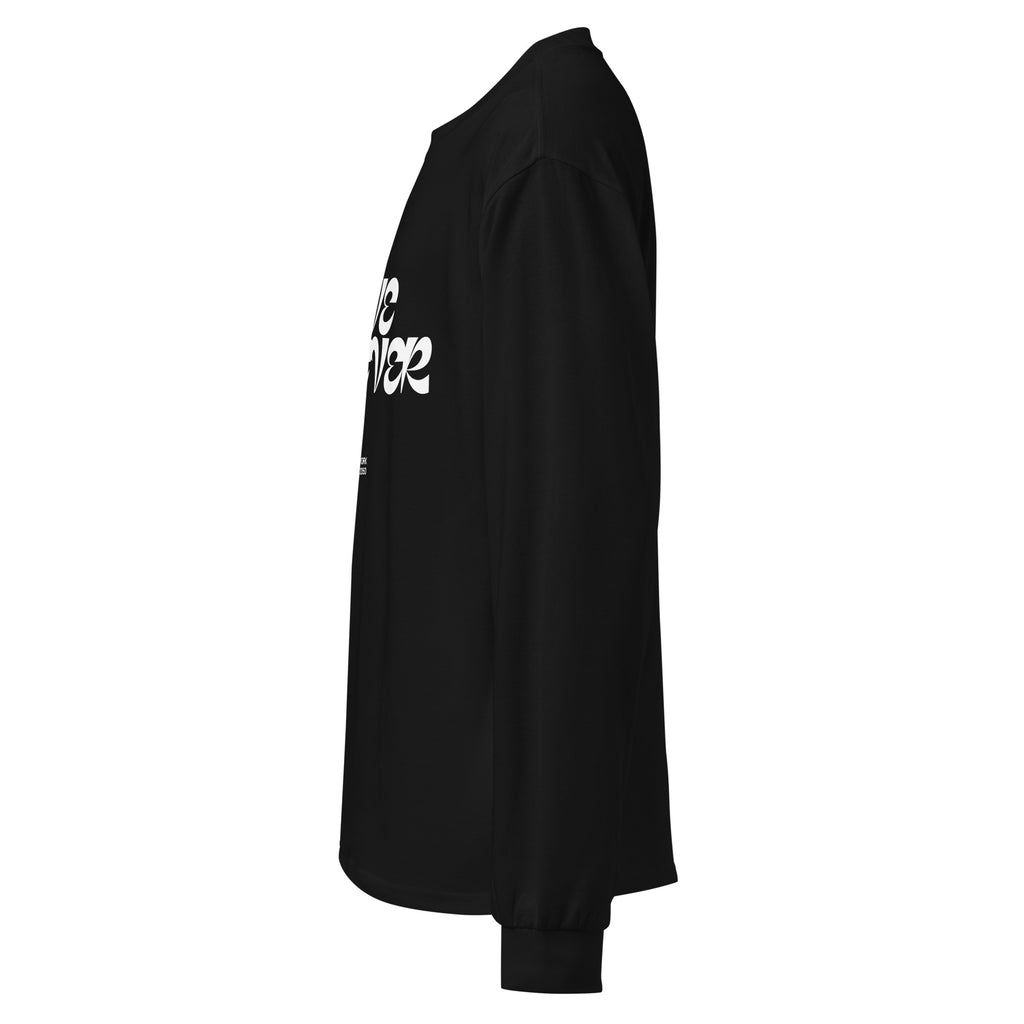 Unisex Premium Heavyweight Long Sleeve Shirt | Love Forever long sleeve shirt AwRans Clothing unisex-premium-heavyweight-long-sleeve-shirt-black-left-67f2c2d8b03f9
