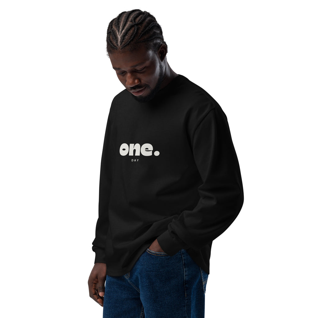 Unisex Premium Heavyweight Long Sleeve Shirt | One Day long sleeve shirt AwRans Clothing unisex-premium-heavyweight-long-sleeve-shirt-black-left-front-67eaaaf87b44f