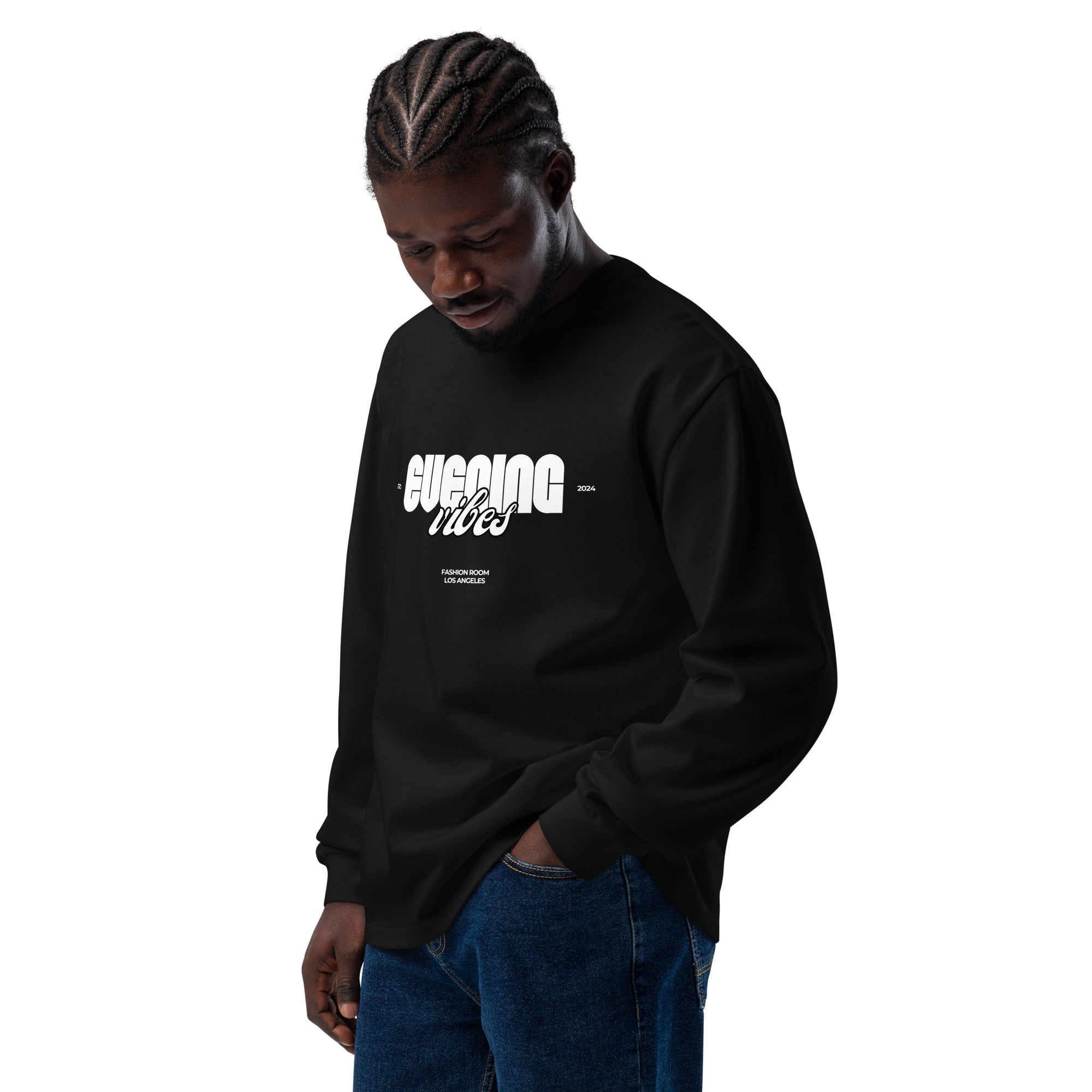 Unisex Premium Heavyweight Long Sleeve Shirt | Evening Vibes long sleeve shirt AwRans Clothing unisex-premium-heavyweight-long-sleeve-shirt-black-left-front-67f2c4172cd15