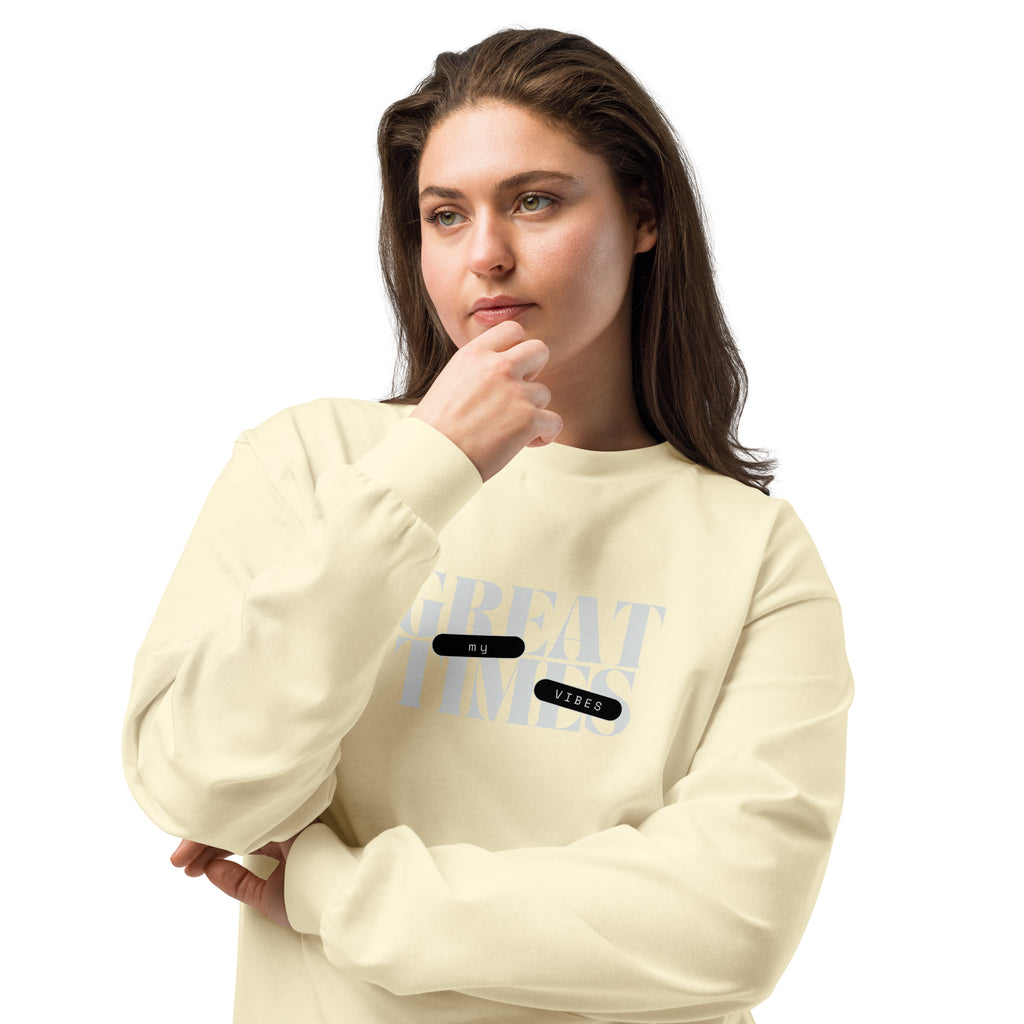 Unisex Premium Heavyweight Long Sleeve Shirt | My Vibes Great Time long sleeve shirt AwRans Clothing unisex-premium-heavyweight-long-sleeve-shirt-butter-front-2-67f2a050980b2