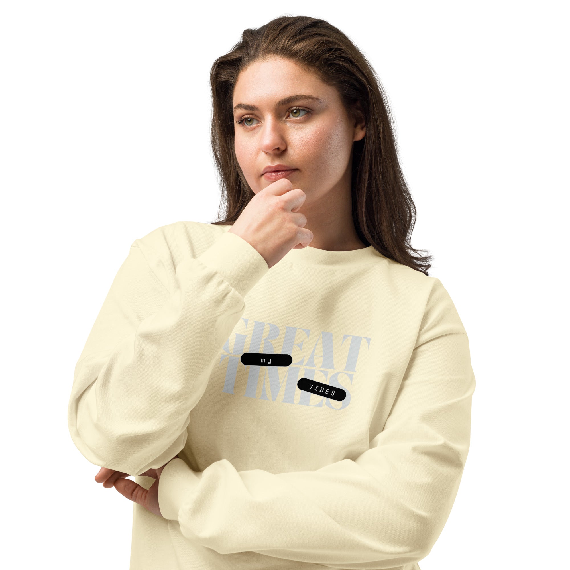 Unisex Premium Heavyweight Long Sleeve Shirt | My Vibes Great Time long sleeve shirt AwRans Clothing unisex-premium-heavyweight-long-sleeve-shirt-butter-front-2-67f2a050980b2