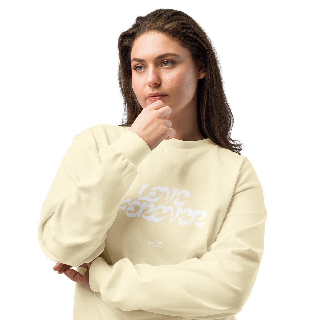 Unisex Premium Heavyweight Long Sleeve Shirt | Love Forever long sleeve shirt AwRans Clothing unisex-premium-heavyweight-long-sleeve-shirt-butter-front-2-67f2c2d86c7ee