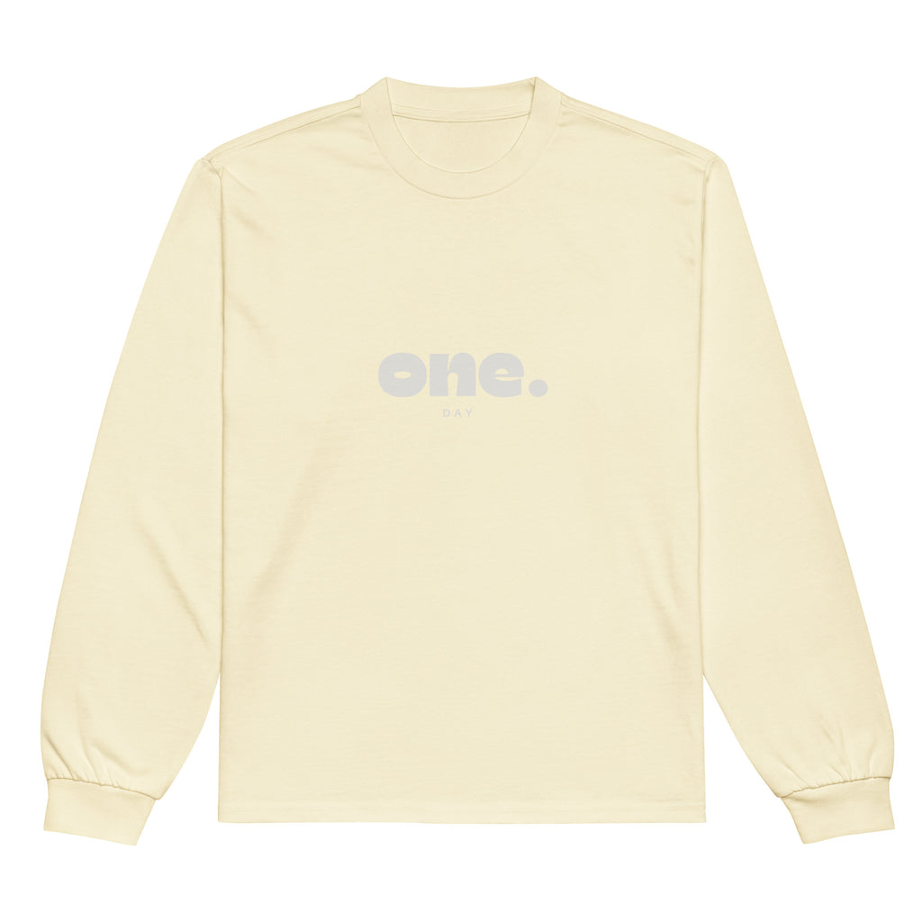Unisex Premium Heavyweight Long Sleeve Shirt | One Day long sleeve shirt AwRans Clothing unisex-premium-heavyweight-long-sleeve-shirt-butter-front-67eaaaf8a962b