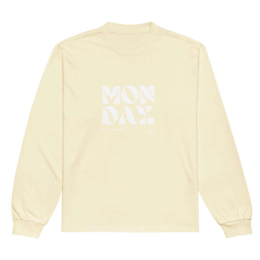 Unisex Premium Heavyweight Long Sleeve Shirt | Monday long sleeve shirt AwRans Clothing unisex-premium-heavyweight-long-sleeve-shirt-butter-front-67eaac58200f8