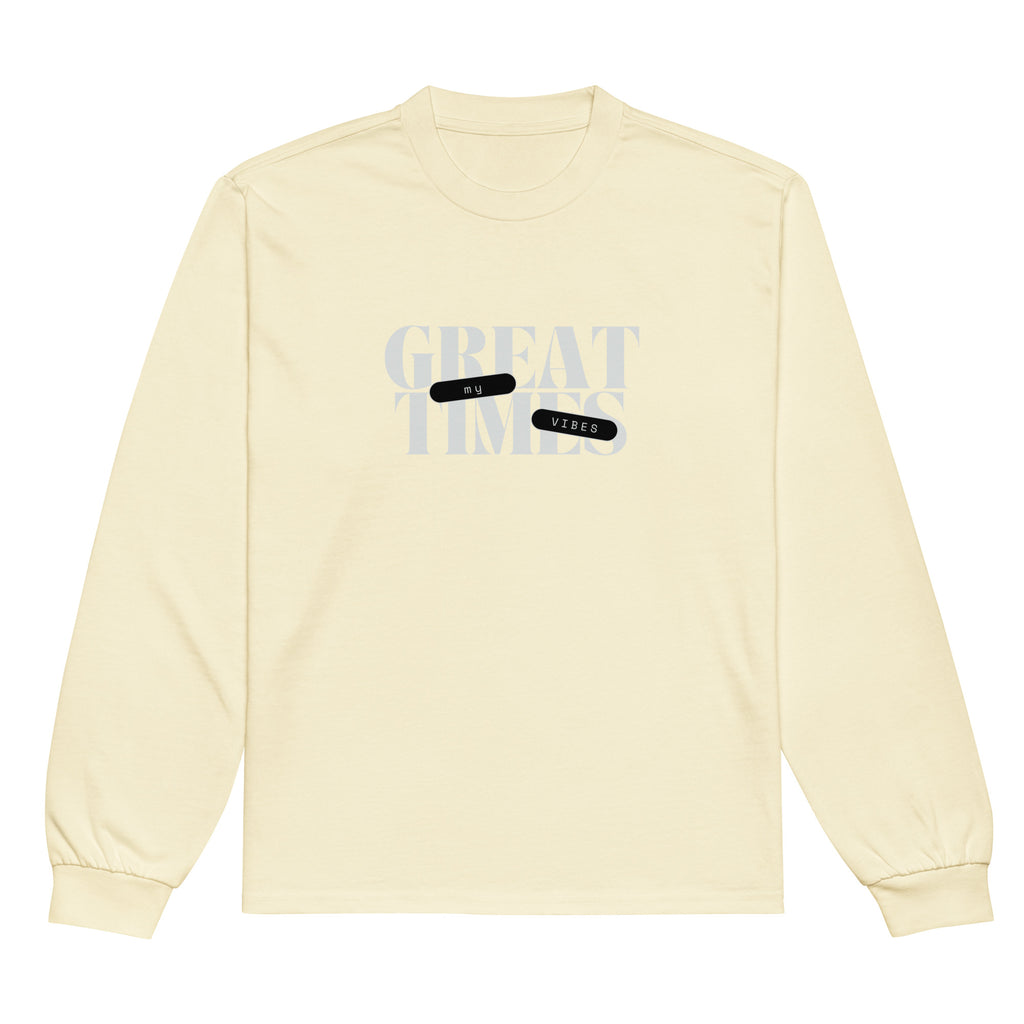 Unisex Premium Heavyweight Long Sleeve Shirt | My Vibes Great Time long sleeve shirt AwRans Clothing unisex-premium-heavyweight-long-sleeve-shirt-butter-front-67f2a0509b052
