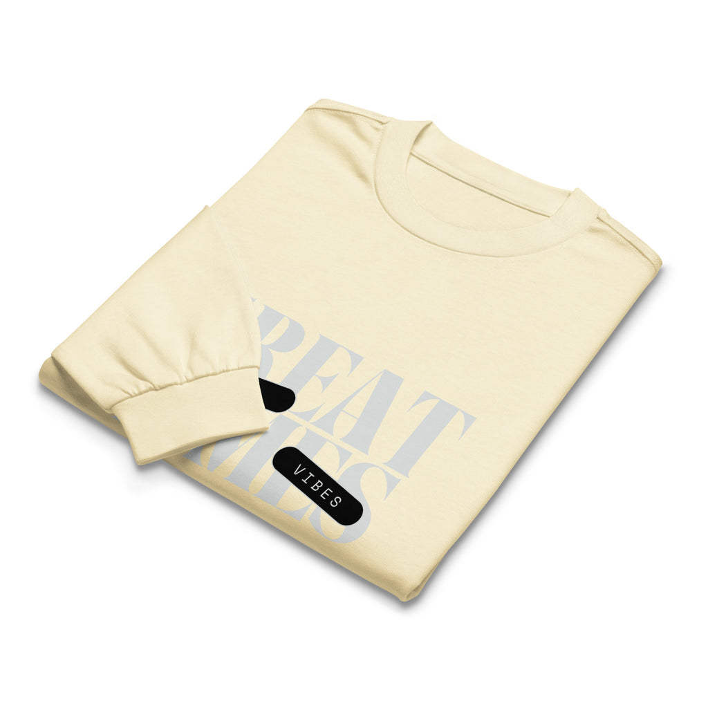 Unisex Premium Heavyweight Long Sleeve Shirt | My Vibes Great Time long sleeve shirt AwRans Clothing unisex-premium-heavyweight-long-sleeve-shirt-butter-front-67f2a0509bfff