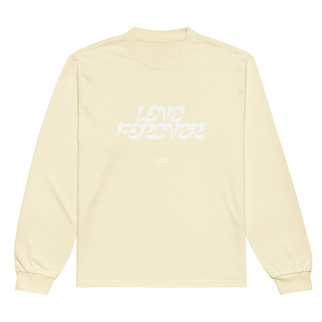 Unisex Premium Heavyweight Long Sleeve Shirt | Love Forever long sleeve shirt AwRans Clothing unisex-premium-heavyweight-long-sleeve-shirt-butter-front-67f2c2d85da55