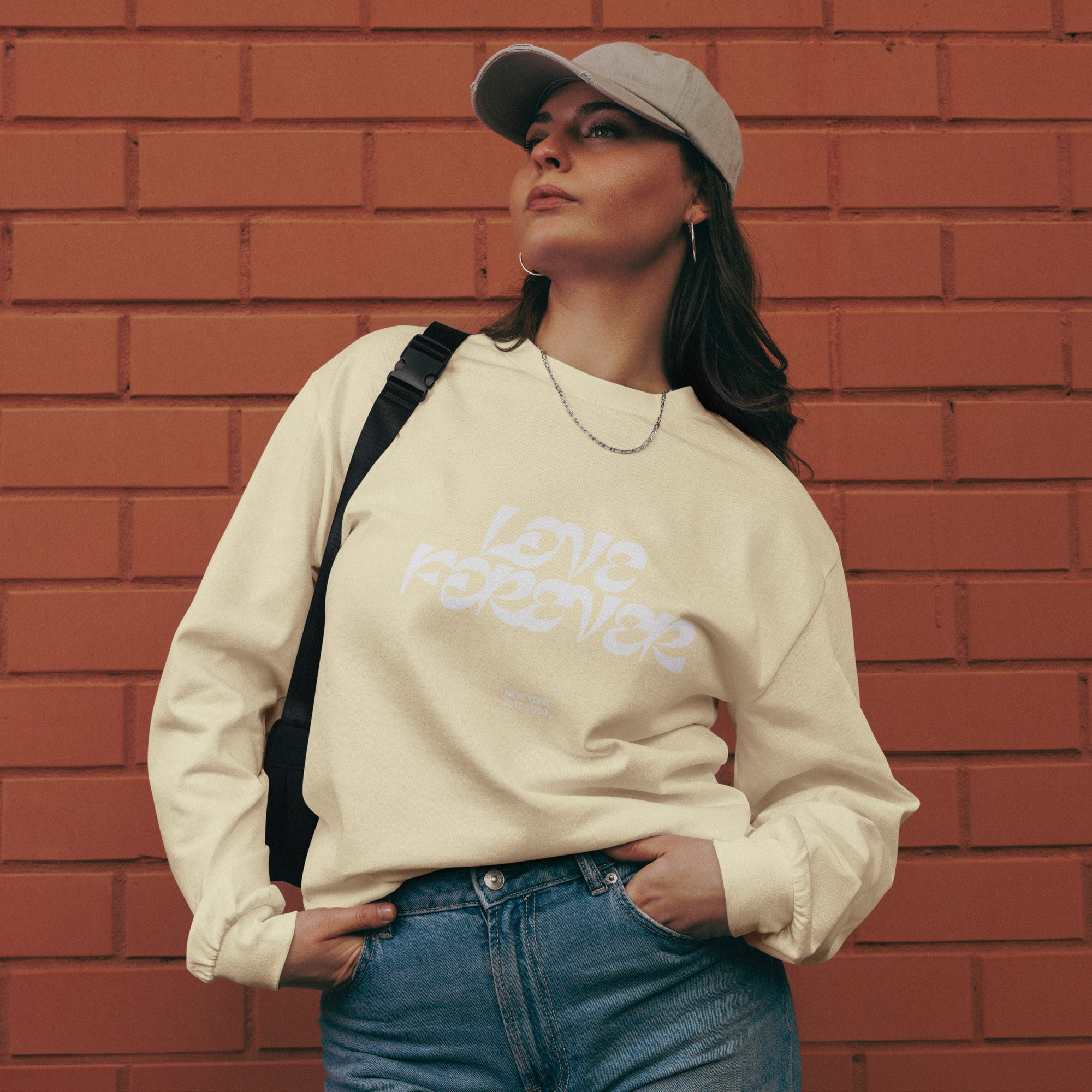 Unisex Premium Heavyweight Long Sleeve Shirt | Love Forever long sleeve shirt AwRans Clothing unisex-premium-heavyweight-long-sleeve-shirt-butter-front-67f2c2d866bf4