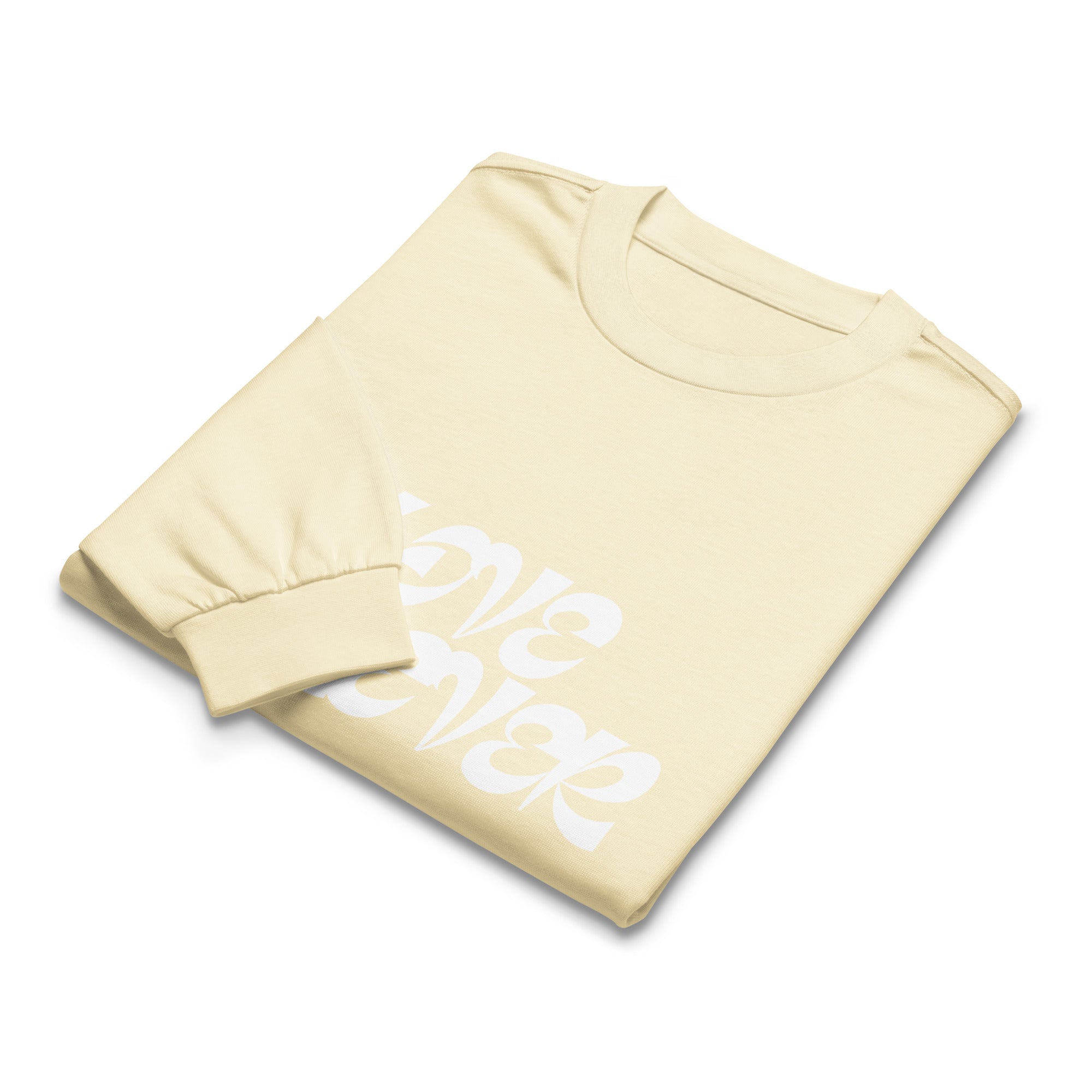 Unisex Premium Heavyweight Long Sleeve Shirt | Love Forever long sleeve shirt AwRans Clothing unisex-premium-heavyweight-long-sleeve-shirt-butter-front-67f2c2d868a01