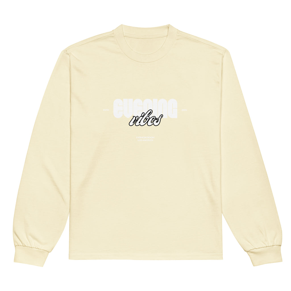 Unisex Premium Heavyweight Long Sleeve Shirt | Evening Vibes long sleeve shirt AwRans Clothing unisex-premium-heavyweight-long-sleeve-shirt-butter-front-67f2c417011c4