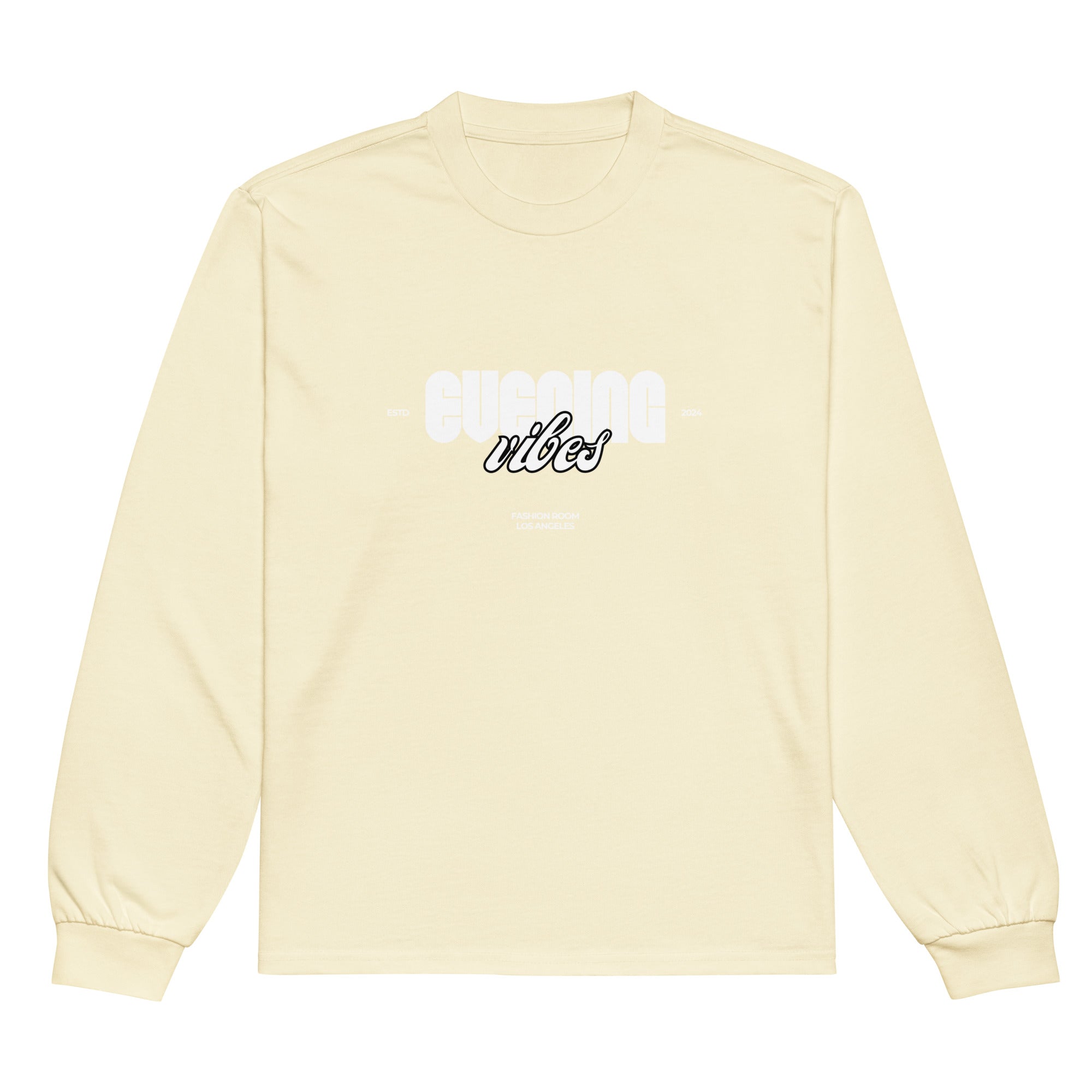 Unisex Premium Heavyweight Long Sleeve Shirt | Evening Vibes long sleeve shirt AwRans Clothing unisex-premium-heavyweight-long-sleeve-shirt-butter-front-67f2c417011c4