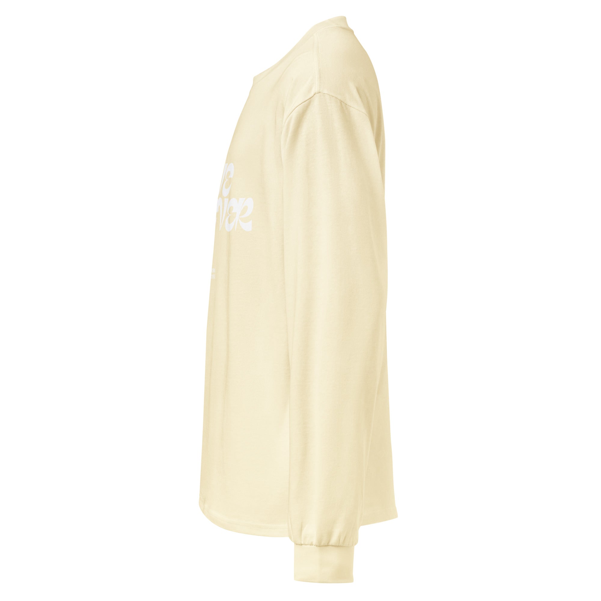 Unisex Premium Heavyweight Long Sleeve Shirt | Love Forever long sleeve shirt AwRans Clothing unisex-premium-heavyweight-long-sleeve-shirt-butter-left-67f2c2d8bb122