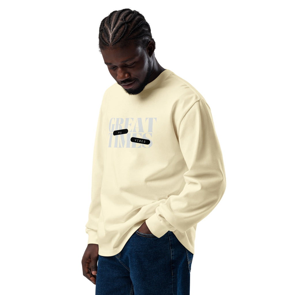 Unisex Premium Heavyweight Long Sleeve Shirt | My Vibes Great Time long sleeve shirt AwRans Clothing unisex-premium-heavyweight-long-sleeve-shirt-butter-left-front-67f2a0509909d