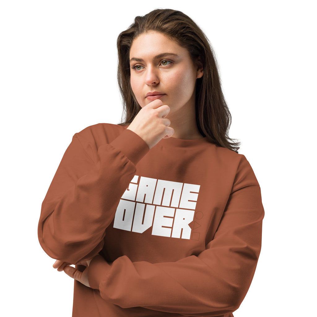 Unisex Premium Heavyweight Long Sleeve Shirt | Game Over long sleeve shirt AwRans Clothing unisex-premium-heavyweight-long-sleeve-shirt-clay-front-2-67f2c2428e964