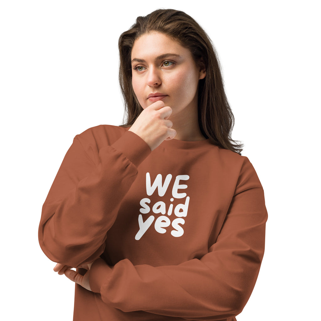 Unisex Premium Heavyweight Long Sleeve Shirt | We Said Yes long sleeve shirt AwRans Clothing unisex-premium-heavyweight-long-sleeve-shirt-clay-front-2-67f2c367e7c47