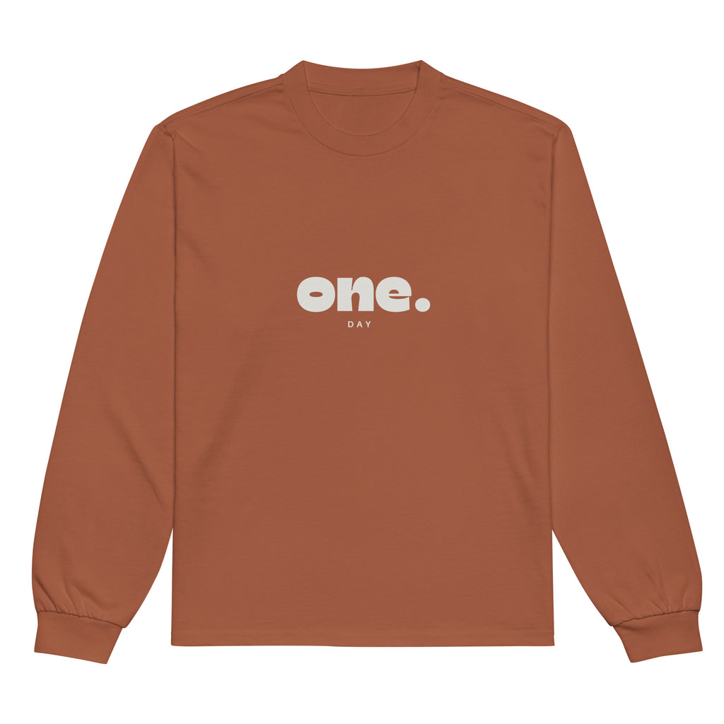 Unisex Premium Heavyweight Long Sleeve Shirt | One Day long sleeve shirt AwRans Clothing unisex-premium-heavyweight-long-sleeve-shirt-clay-front-67eaaaf88a976