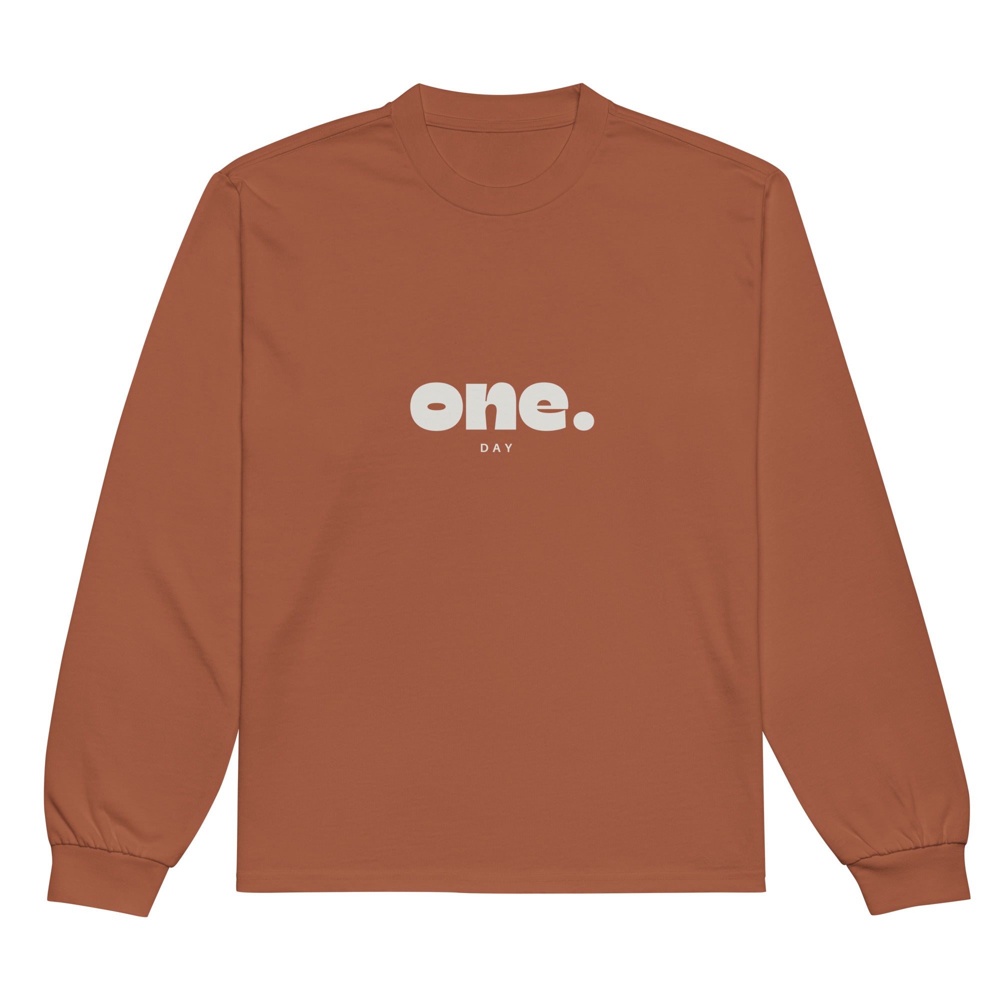 Unisex Premium Heavyweight Long Sleeve Shirt | One Day long sleeve shirt AwRans Clothing unisex-premium-heavyweight-long-sleeve-shirt-clay-front-67eaaaf88a976
