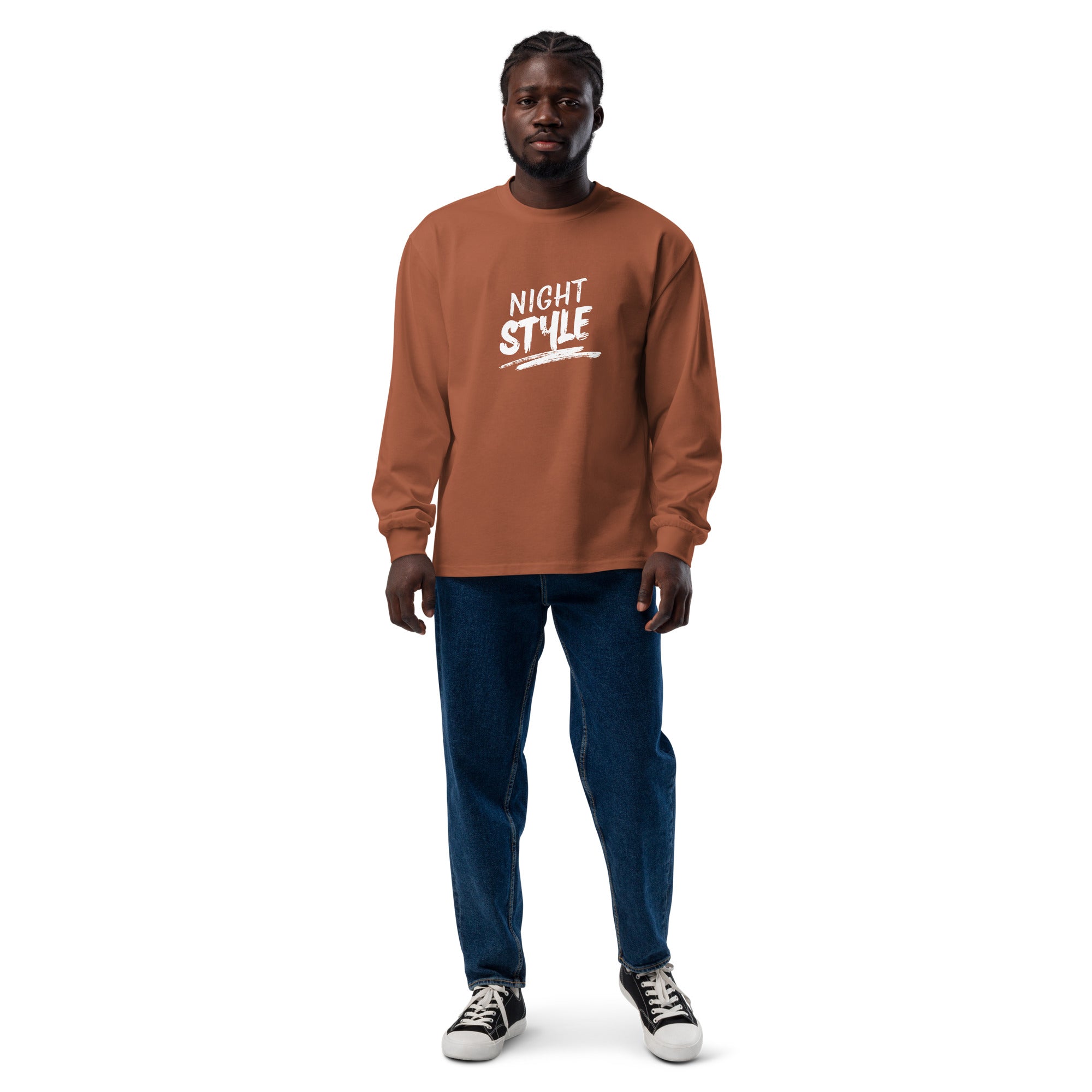 Unisex Premium Heavyweight Long Sleeve Shirt | Night Style long sleeve shirt AwRans Clothing unisex-premium-heavyweight-long-sleeve-shirt-clay-front-67eaaba7a38ff