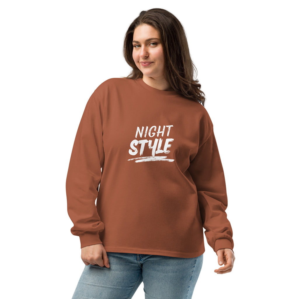 Unisex Premium Heavyweight Long Sleeve Shirt | Night Style long sleeve shirt AwRans Clothing unisex-premium-heavyweight-long-sleeve-shirt-clay-front-67eaaba7a568c