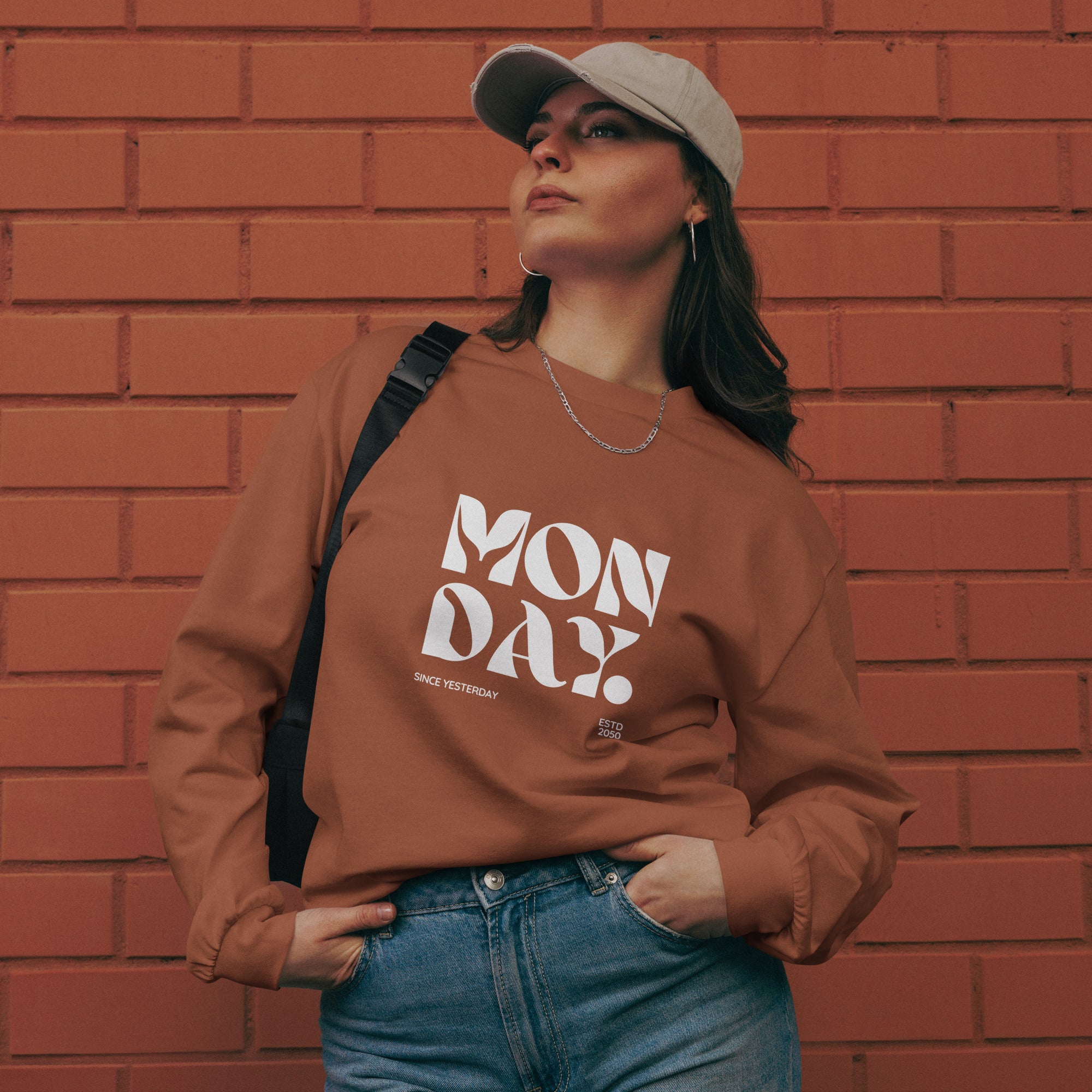 Unisex Premium Heavyweight Long Sleeve Shirt | Monday long sleeve shirt AwRans Clothing unisex-premium-heavyweight-long-sleeve-shirt-clay-front-67eaac58079cc
