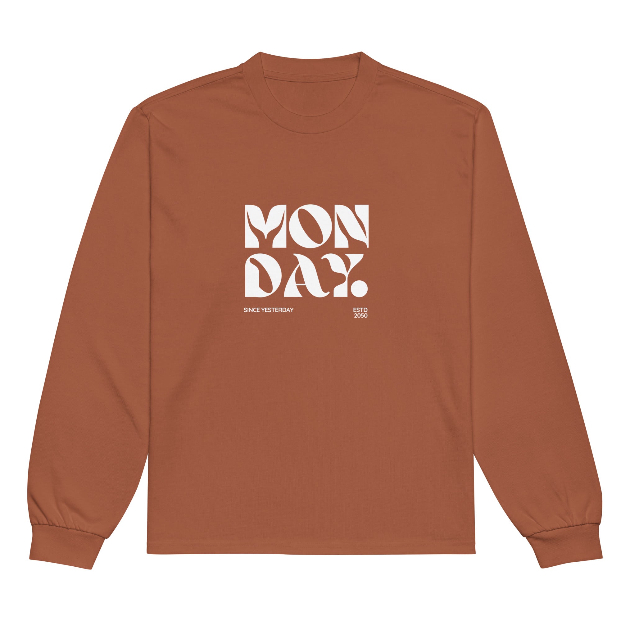 Unisex Premium Heavyweight Long Sleeve Shirt | Monday long sleeve shirt AwRans Clothing unisex-premium-heavyweight-long-sleeve-shirt-clay-front-67eaac5809fef