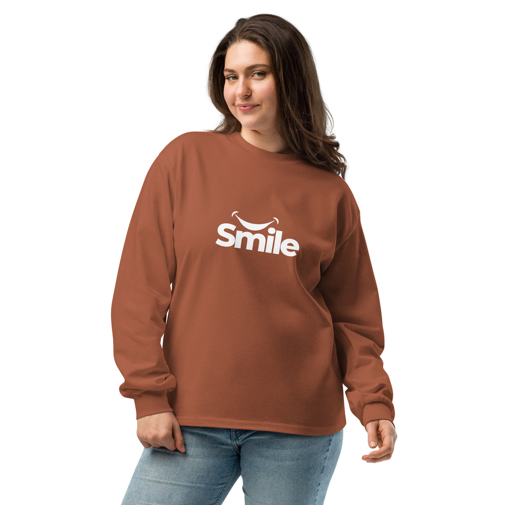 Unisex Premium Heavyweight Long Sleeve Shirt | Smile long sleeve shirt AwRans Clothing unisex-premium-heavyweight-long-sleeve-shirt-clay-front-67f29f01a9bc9