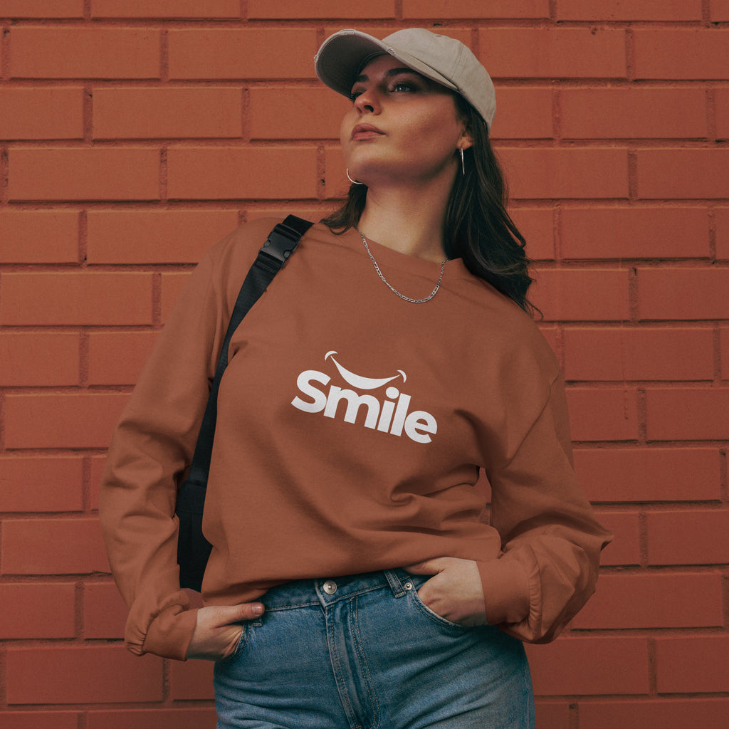 Unisex Premium Heavyweight Long Sleeve Shirt | Smile long sleeve shirt AwRans Clothing unisex-premium-heavyweight-long-sleeve-shirt-clay-front-67f29f01b28c2