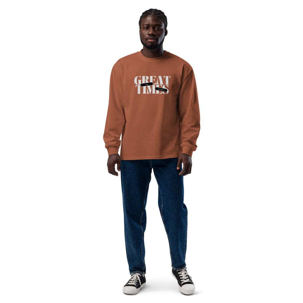 Unisex Premium Heavyweight Long Sleeve Shirt | My Vibes Great Time long sleeve shirt AwRans Clothing unisex-premium-heavyweight-long-sleeve-shirt-clay-front-67f2a050a1728