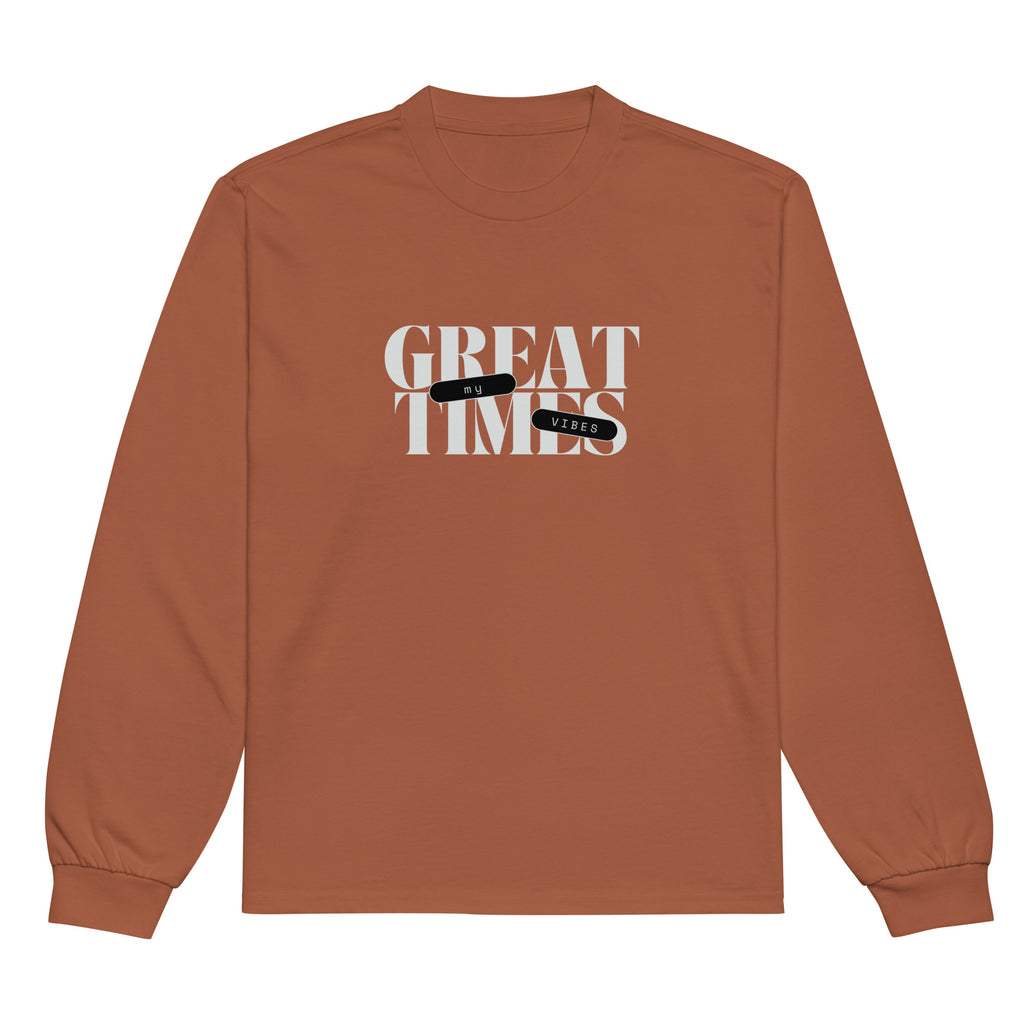 Unisex Premium Heavyweight Long Sleeve Shirt | My Vibes Great Time long sleeve shirt AwRans Clothing unisex-premium-heavyweight-long-sleeve-shirt-clay-front-67f2a050a4beb