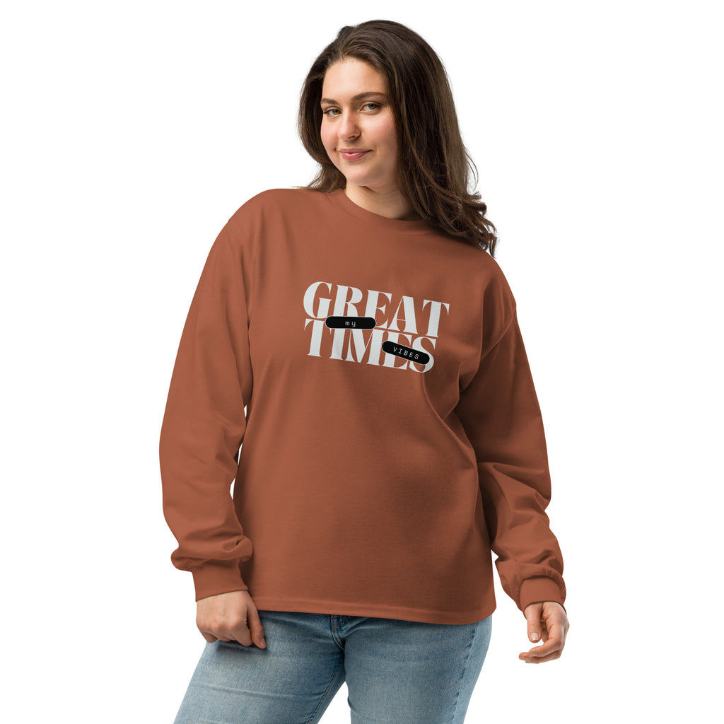 Unisex Premium Heavyweight Long Sleeve Shirt | My Vibes Great Time long sleeve shirt AwRans Clothing unisex-premium-heavyweight-long-sleeve-shirt-clay-front-67f2a050a54df