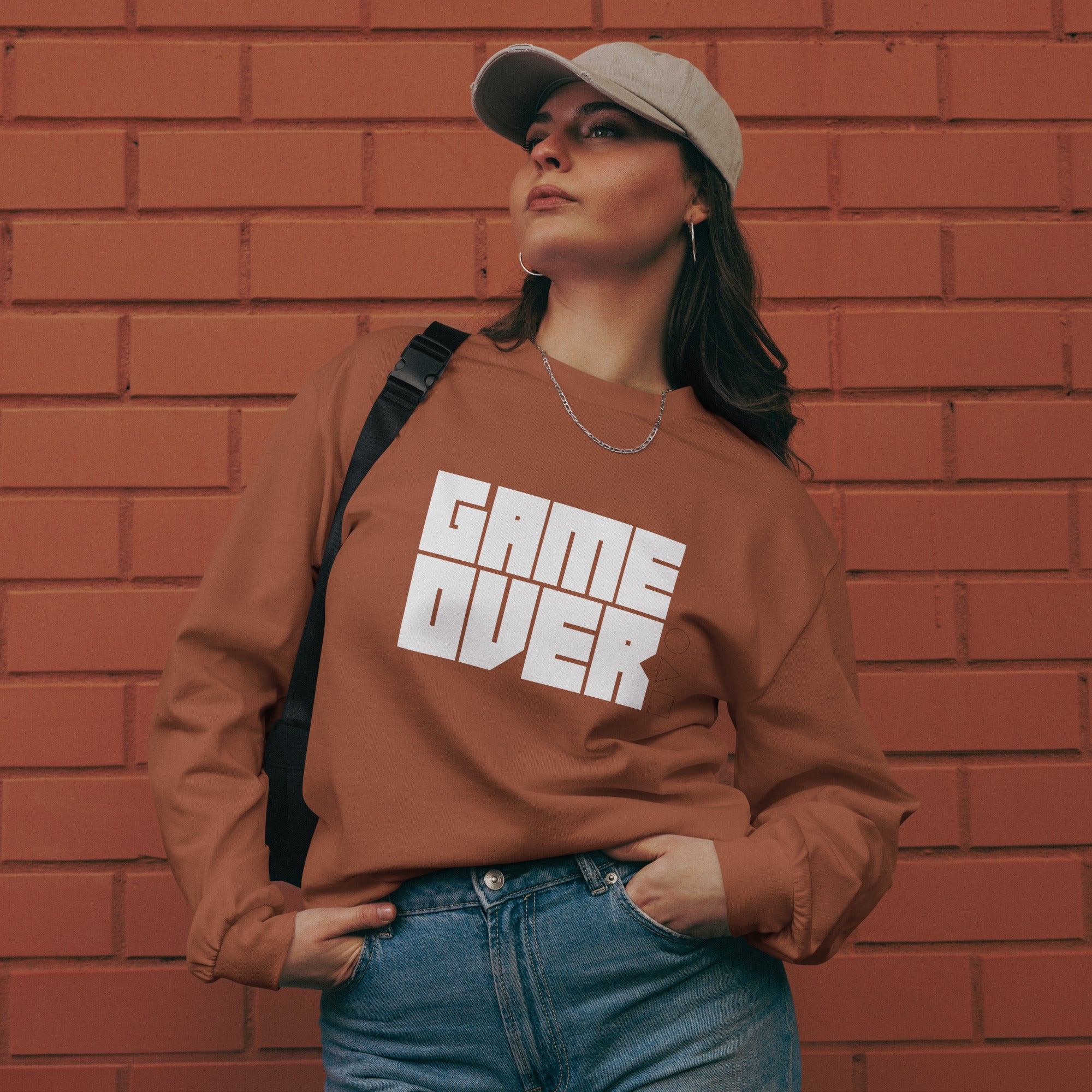 Unisex Premium Heavyweight Long Sleeve Shirt | Game Over long sleeve shirt AwRans Clothing unisex-premium-heavyweight-long-sleeve-shirt-clay-front-67f2c2428bb23
